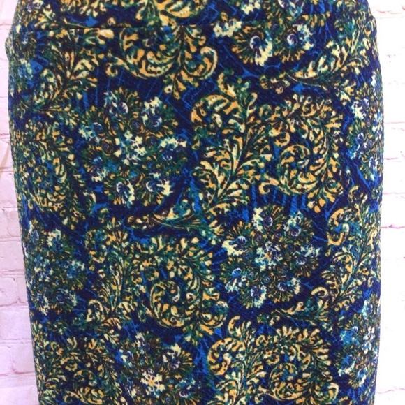 LuLaRoe Colorful Blue, Yellow and Green Skirt - Size Medium - Picture 2 of 6